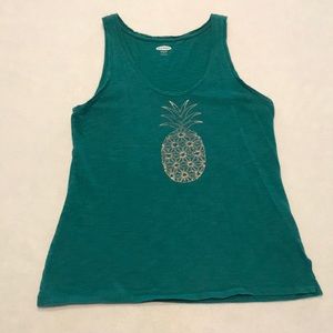 Old navy tank top, green with gold pineapple, small